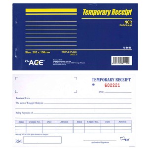 UNI (NCR) TEMPORARY RECEIPT U-8045 