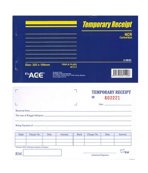 UNI (NCR) TEMPORARY RECEIPT U-8045 