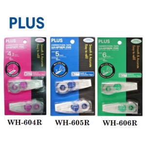PLUS WH604R (4.2mm) / WH605R (5mm) / WH606R (6mm) 2IN1 CORRECTION TAPE REFILL- 2pcs/card