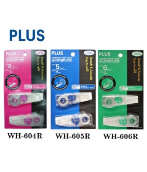 PLUS WH604R (4.2mm) / WH605R (5mm) / WH606R (6mm) 2IN1 CORRECTION TAPE REFILL- 2pcs/card
